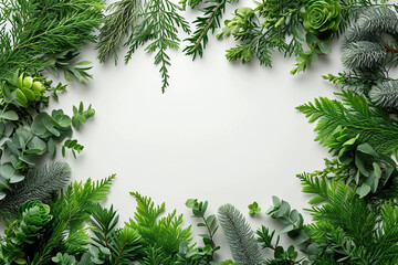 greenery surrounding white background