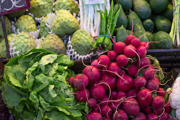Lot of fresh fruits and vegetables for sale