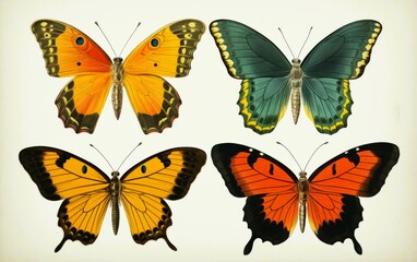 set of butterflies isolated