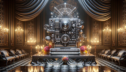 Ornate AI Music Device in Opulent Palace Chamber