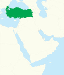 Fototapeta na wymiar Green map of TURKEY (TÜRKIYE) inside beige map of the Middle East