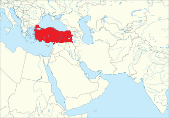 Red map of TURKEY (TÜRKIYE) inside white map of the Middle East