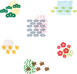 Japanese pattern and icon vector. Oriental wedding invitation background. Geometric pattern and Floral pattern in vintage style. Abstract template in Chinese style