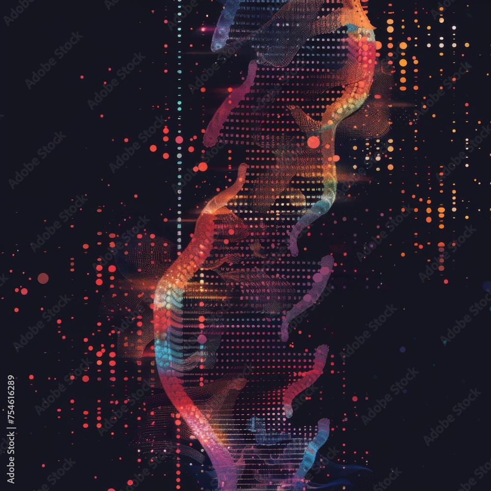 Poster abstract dna helix made of colorful dots - a visually striking abstract representation of a dna heli