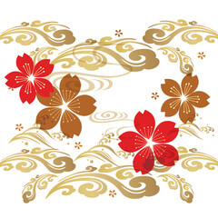 Japanese pattern with flower shape vector. Cherry blossom flower and cloud pattern in vintage style. Abstract art illustration