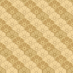Fototapeta premium Chrysanthemum flower with hand drawn floral pattern illustration in vintage style. Gold flower in vintage style. Oriental style background in Chinese style