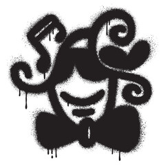 Graffiti Face with Sunglasses Emoji spray painted in black on white with musical notes and heart logo
