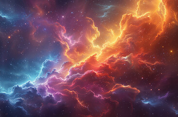 Vibrant Display of waves of Colors in a Space Galaxy Cloud Nebula A Starry Night in the Cosmos background wallpaper