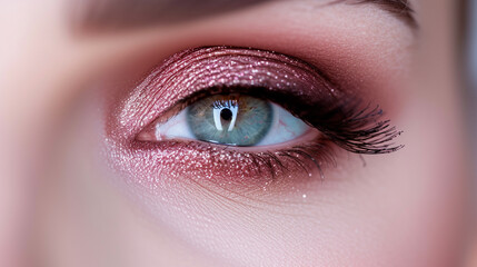  pink and bronze smoky eye makeup on a face, showcased against a pure white background