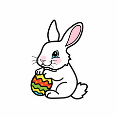 Bunny with Easter eggs isolated on white background