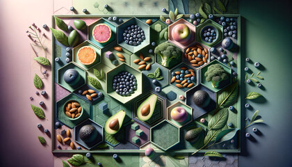 Vibrant Functional Foods: Tranquil Geometric Composition for Health and Wellness
