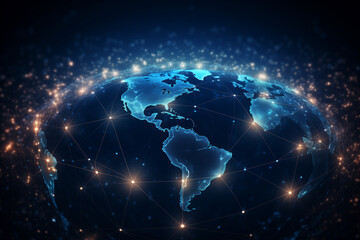 Fototapeta premium Abstract technology digital line electronic network world global data innovation concept background.