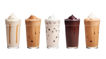 Mocha coffee ice cream milk shake on white isolated on clear png background and transparent background. food drink and dessert concept for cafe and restaurent, AI generative.	