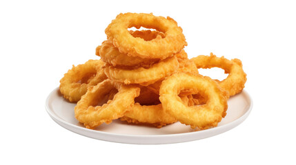 onion rings on white isolated on clear png background and transparent background. food drink and dessert concept for cafe and restaurent, AI generative.