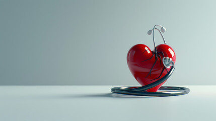 red heart with stethoscope isolated with copy space