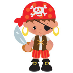 Cute little pirate boy vector cartoon illustration