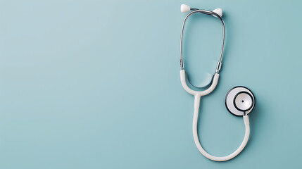 White medical stethoscope isolated with copy space on light blue background
