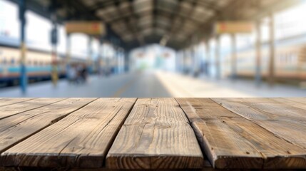Wooden bridge over railways with copy space. Train station background