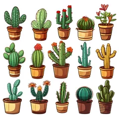 Crédence en verre imprimé Cactus en pot Watercolor Set Of Colorful Cactus Plants And Succulent Plants In Pot Isolated On White Background