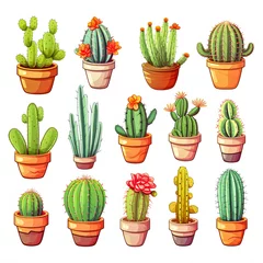 Stickers pour porte Cactus en pot Watercolor Set Of Colorful Cactus Plants And Succulent Plants In Pot Isolated On White Background