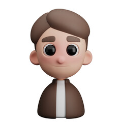 3D Avatar of brown hair, young boy wearing white t-shirt and brown jacket