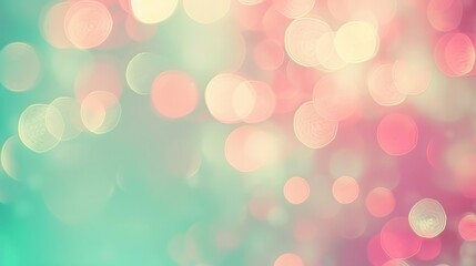 Soft pastel bokeh background in coral pink, seafoam green, and pearl white colors