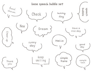手書きのゆるい吹き出しのベクターイラストセット。　ふきだし、フレーム	