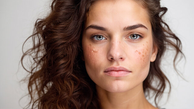 a beautiful young woman with acne on her face