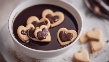 Fototapeta premium photo a bowl of tasty heart shaped cookies with chocolate sauce