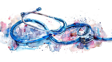 Watercolor stethoscope on white background