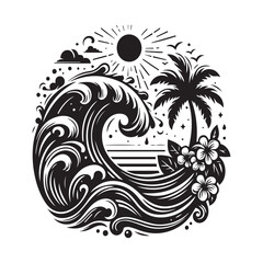 illustration with wave silhouette isolated on white