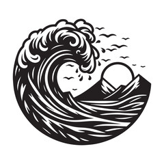 illustration with wave silhouette isolated on white