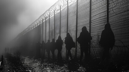 Migrant - immigrant - border crossing - migration - asylum - family - border fence - border agent -...