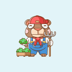 Cute Bear farmers harvest fruit and vegetables cartoon animal character mascot icon flat style illustration concept