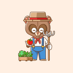 Cute Bear farmers harvest fruit and vegetables cartoon animal character mascot icon flat style illustration concept