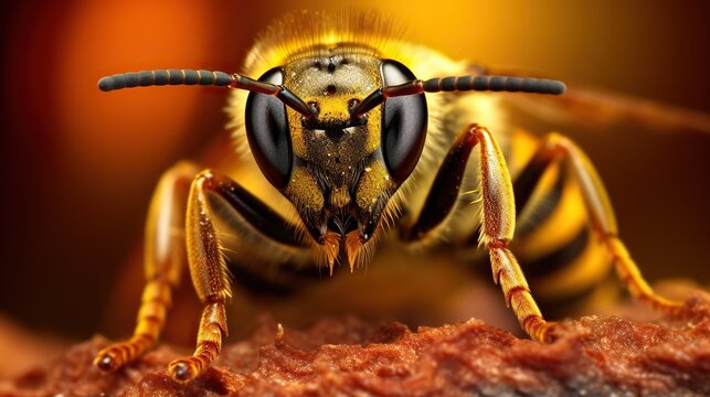 Close up of a bee in the nature. 3D illustration.