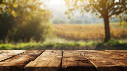 Fototapeta premium Wooden table top with copy space. Farm background