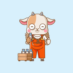 Cute goat farmers harvest fruit and vegetables cartoon animal character mascot icon flat style illustration concept