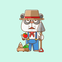 Cute panda farmers harvest fruit and vegetables cartoon animal character mascot icon flat style illustration concept