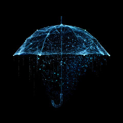 An Umbrella made of blue digital particles 