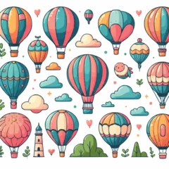 Plexiglas keuken achterwand Luchtballon free vector Collection of colored hot air balloons