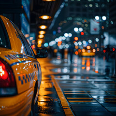 A Taxi cab parked in the big city  - obrazy, fototapety, plakaty
