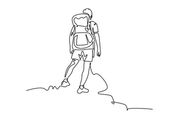temp - newContinuous one line drawing of the traveler has reached the top of mountain. Business, success, leadership, achievement and goal concept. Single line draw design vector design 6000 x 4000 px
