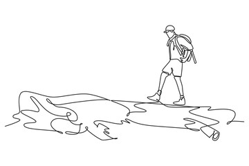 temp - new Continuous one line drawing of the traveler passes a large tree trunk in the valley. Business, success, leadership, achievement and goal concept. Single line draw desigdesign 6000 x 4000 px