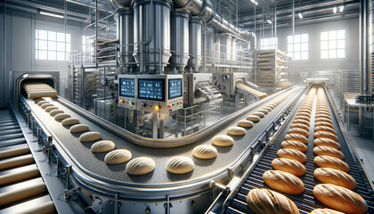 Industrial Bread Production Line in Modern Bakery Facility