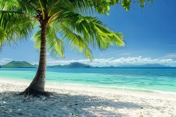 Green tree on white sand beach. Malcapuya island, Palawan, Philippines. generative ai. - Powered by Adobe