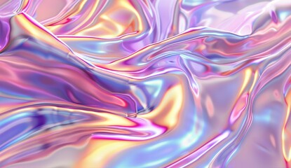 3D render of a holographic iridescent abstract background with wavy fluid lines, titanium pastel colors, in the style of a hologram generative ai