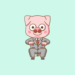 Cute pig businessman suit office workers cartoon animal character mascot icon flat style illustration concept