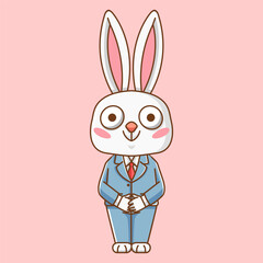 Cute rabbit businessman suit office workers cartoon animal character mascot icon flat style illustration concept