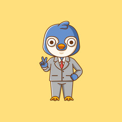 Cute penguin businessman suit office workers cartoon animal character mascot icon flat style illustration concept
